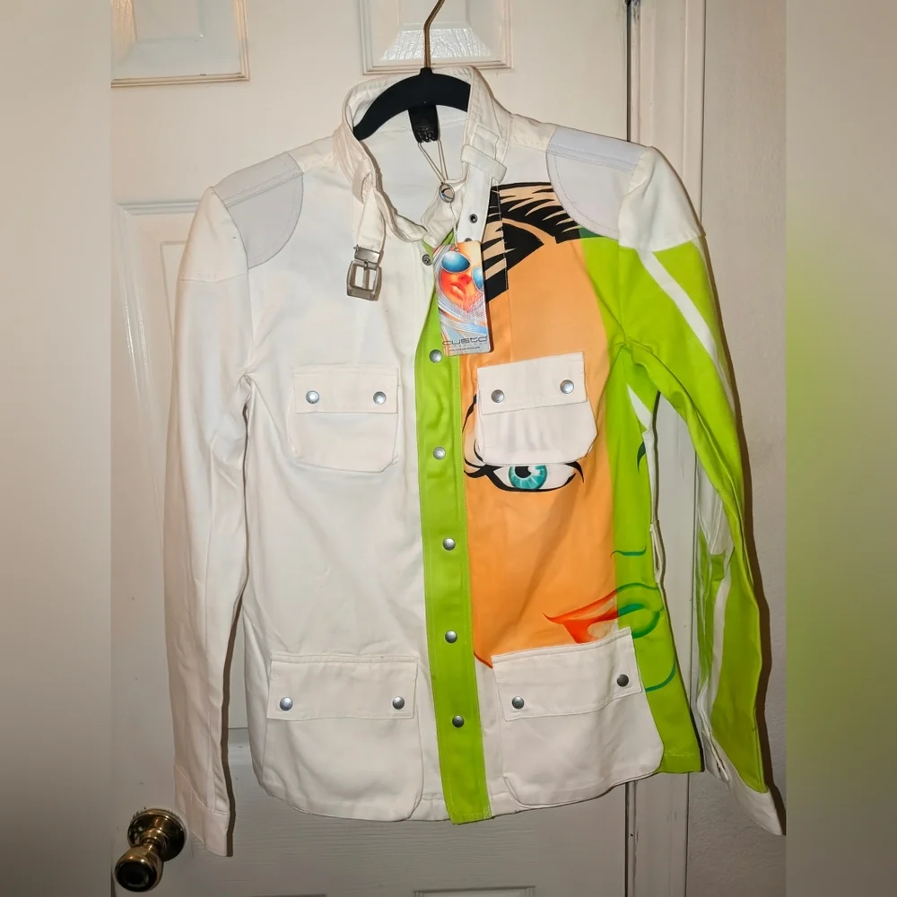 Custo Barcelona Women's Vintage Y2K Multicolor Graphic Denim Jacket - Picture 5 of 6